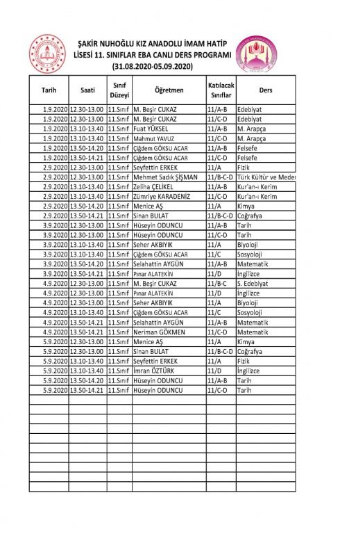 eba canli ders programi sakir nuhoglu kiz anadolu imam hatip lisesi